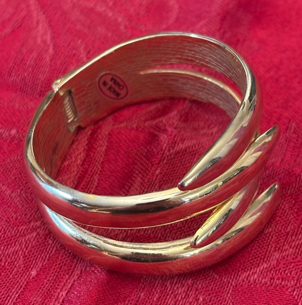 Vintage 1980s Gold Tone Clamper Bracelet Hinged Wrap Cuff Modernist Statement